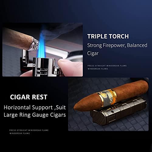 PROMISE Torch Lighter Triple Jet Flame Refillable Butane Cigar Lighter Windproof Lighter with Cigar Punch - Butane Not Included (Gunmetal-E)