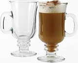 Circleware 4-Pack 8 Oz Double Walled Glass Café Uptown Irish Coffee Mugs with Handle,Clear Borosilic