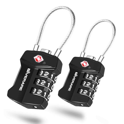 2 Pack TSA Approved Travel Luggage Locks, Cable Combination Lock