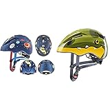 Uvex Fahrrad Kinderhelm Fahrradhelm Kid 2 CC darkblue Rocket mat 46-52 cm & Unisex Jugend, Kid 2 Fahrradhelm, Dino, 46-52 cm