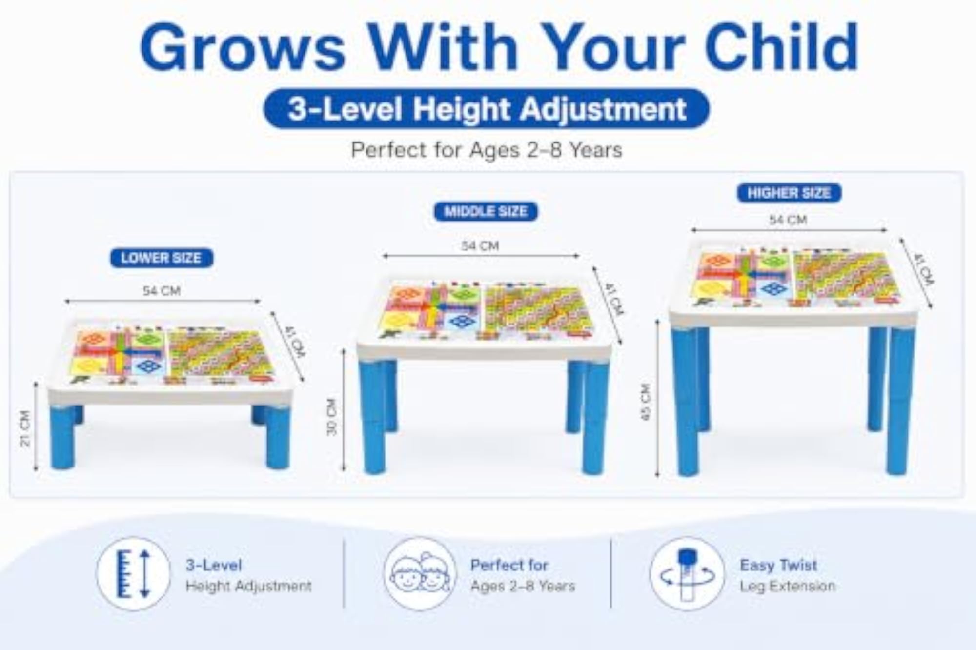 Kids Activity Table with Game Top, Multipurpose Study & Play Table