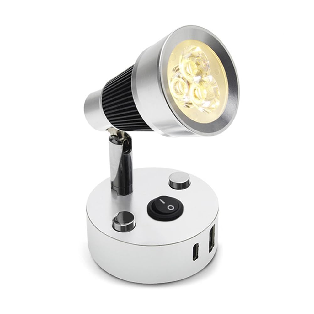 Jnchdghwa 12V LED Wall Lamp for Versatile Indoor Lighting in Black and Silver with USB-A and USB-C Switches 4000-4500K