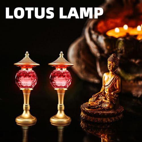 Image of Lotus Flower Lamp Pineapple Crystal 7 Color LED Buddhist Meditation (10in) | Unique Design;Alloy Glass;Multi-scene Gift;Fine Craft;Sacred Symbol