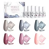 Perfect Summer Gel Nail Polish Set - 6 Classic Colors Gel Nail Varnish Soak Off UV LED Gel Nail Kit DIY at Home Manicure Kit