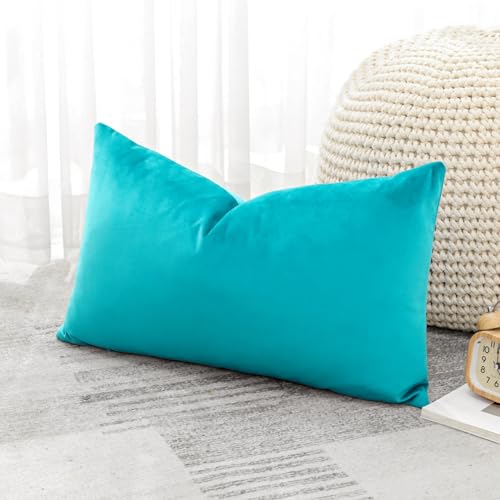 Miniatura 4 de Artscope Fundas De Cojines De Terciopelo Decorativas Cuadradas Color Solido 30x50cm Para Decoración Del Hogar Sofá Dormitorio Coche Turquesa