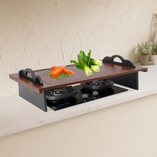 Cubierta para Estufa, Tabla de Bambú Rectangular con Mangos, Multifuncional para Cocina, Camping y Cafeterías Color Nogal miniatura 6