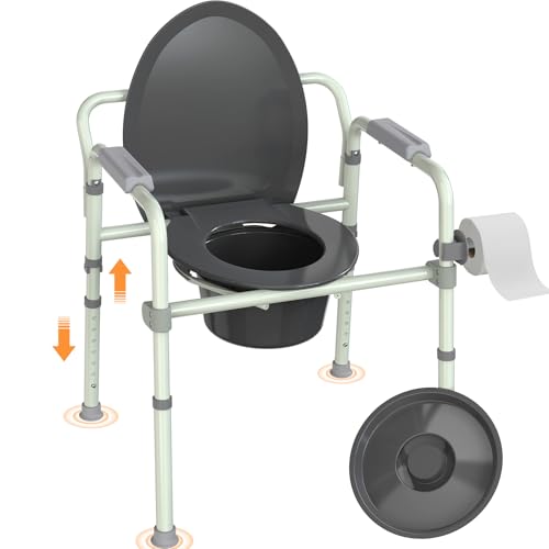 Luckfaith LBC01 4-in-1 Commode Chair with Removable Bucket Height Adjustable 180kg Capacity Toilet Aid Foldable and Lightweight Bedside Chair for Elderly & Disabled Adults