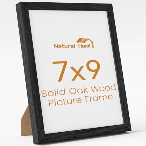 Image of 7x9 Picture Frame,Solid Oak Wood 7 inchx9 inch Photo Frame, Black Color Tempered Real Glass 7 by 9 Wooden Frames with No Mat,9x7 Picture Frames for Wall or Tabletop Display