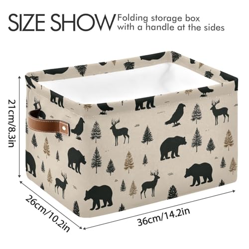 Image of Aslsiy Storage Basket Forest Animals Bear Deer Eagle (4) Nursery Bins Baby Canvas Box Clothes Shelf Basket Laundry Hampers 2 Pcs