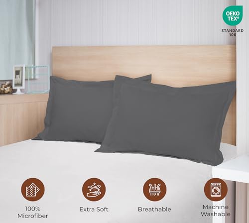Image of Royale Linens Pillow Shams 2 Pack Standard Size 20x26 Inch- Brushed 1800 Microfiber - Bed Pillow Shams, Wrinkle Resistant Super Soft and Cozy- Back Overlap Closure - Oxford Pillowcase (Standard, Grey)