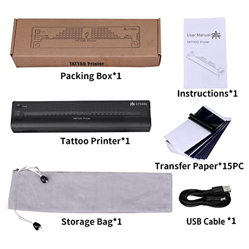 Yilong Stencil Printer For Tattooing Mini Portable Tattoo Transfer Machine Usb Wireless Bluetooth Black Tattoo Printer With 15Pcs Tattoo Transfer Papers, Compatible With Android, Ios Phone & Pc-Side #TOP5