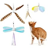 uahpet Cat Wand Toy Refills Natural Feathers Replacement Teasers, 4Pcs Different Senses Replacement
