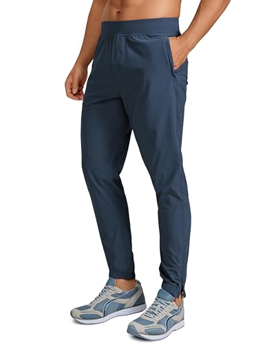CRZ YOGA Athletic Joggers for Men 29' - Lightweight Running Training Pants with Zip Pockets and Ankle Zippers Electric Blue Large