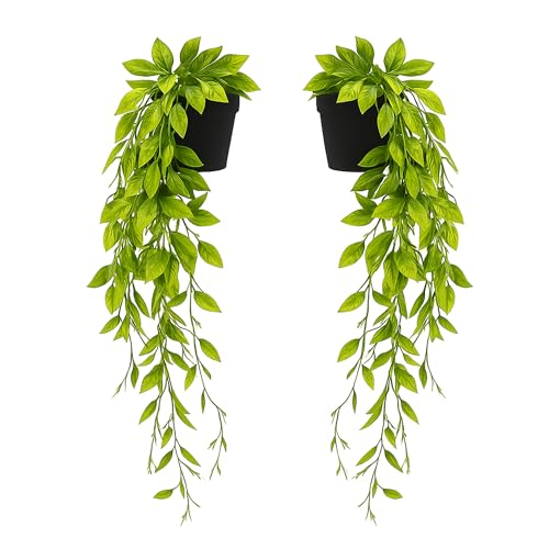TRNZ 2 pack Fake Plants Fake Hanging Plants Artificial Plants Indoor Outdoor | Room Decor Home decor Wall Shelf Patio Garden