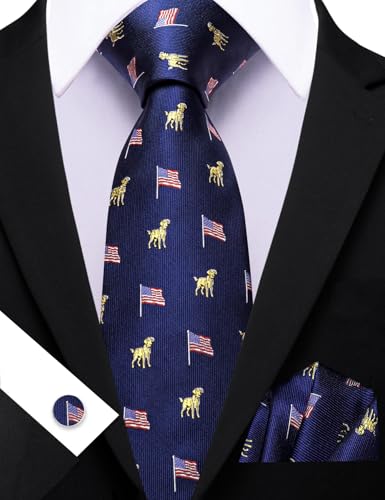 Image of Barry.Wang Man Tie Sets Skull Animal 63 inch Extra Long Necktie Silk Woven Handkerchief Cufflinks Festival Party Gift