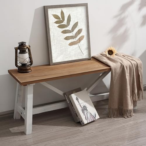Wnutrees 43" Farmhouse Wood Bench, Narrow Bench, Long