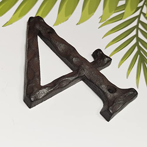 5 Inch House Numbers For Outside-Cast Iron Metal Home Address Number/Heavy Duty & Sturdy Unique Hammered Look/Number 4 #TOP2