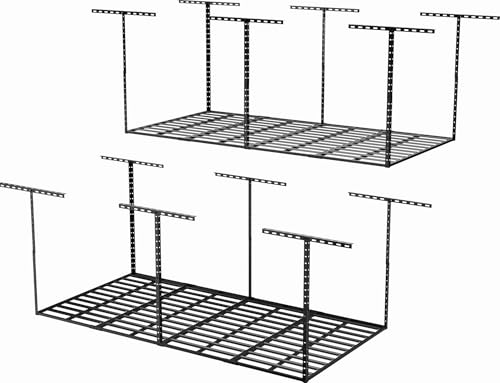 SunsGrove 4x8 Garage Storage Overhead Rack Organization, Adjustable Ceiling Mounted Storage Racks, 800LBS Weight Capacity, 22'-40' Ceiling Dropdown, 2 Pcs, Black