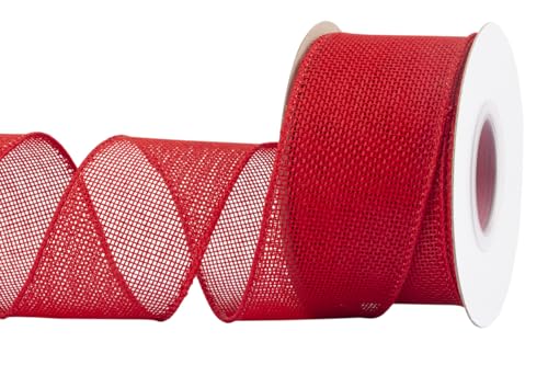 Joycrosso Burlap Wired Edge Ribbon 2 inch x 10 Yards, Red, Ideal for Crafting, Gift Wrapping, Wreath, Christmas Tree, and Rustic Wedding Decorations