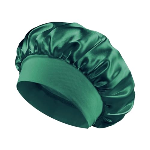 Turban de nuit Silk Bonnet en satin vert de qualité supérieure avec large bande élastique