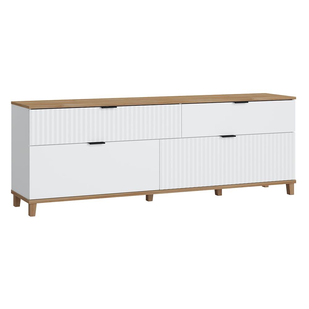 Lomadox Wohnzimmermöbel TV Wohnwand Anbauwand in weiß mit Eiche Nb., B/H/T: ca. 370/208,4/40 cm