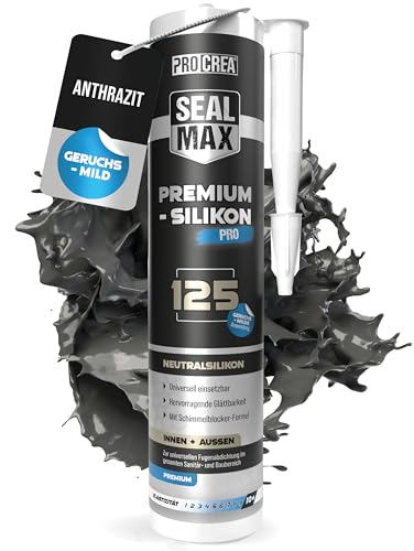 PROCREA Premium Silikon 125 (Anthrazit) Sanitärsilikon mit Langzeitschutz vor Schimmel - Geruchsmildes Bausilikon für innen & außen - Graues Silikon in dunkelgrau - Neutralvernetzend