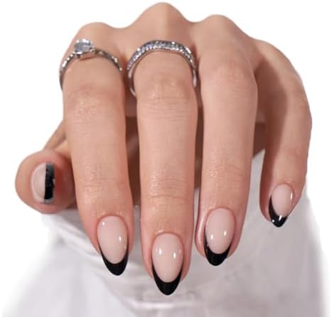 BTArtbox Halloween Press On Nails, French Tip Almond Nails, 32 Pcs Full Kit