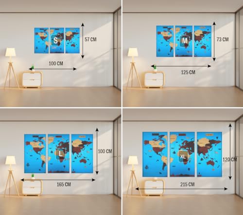 Image of Elk 3D Wooden World Map Wall Decor Art Frame 7mm Thick 165CM