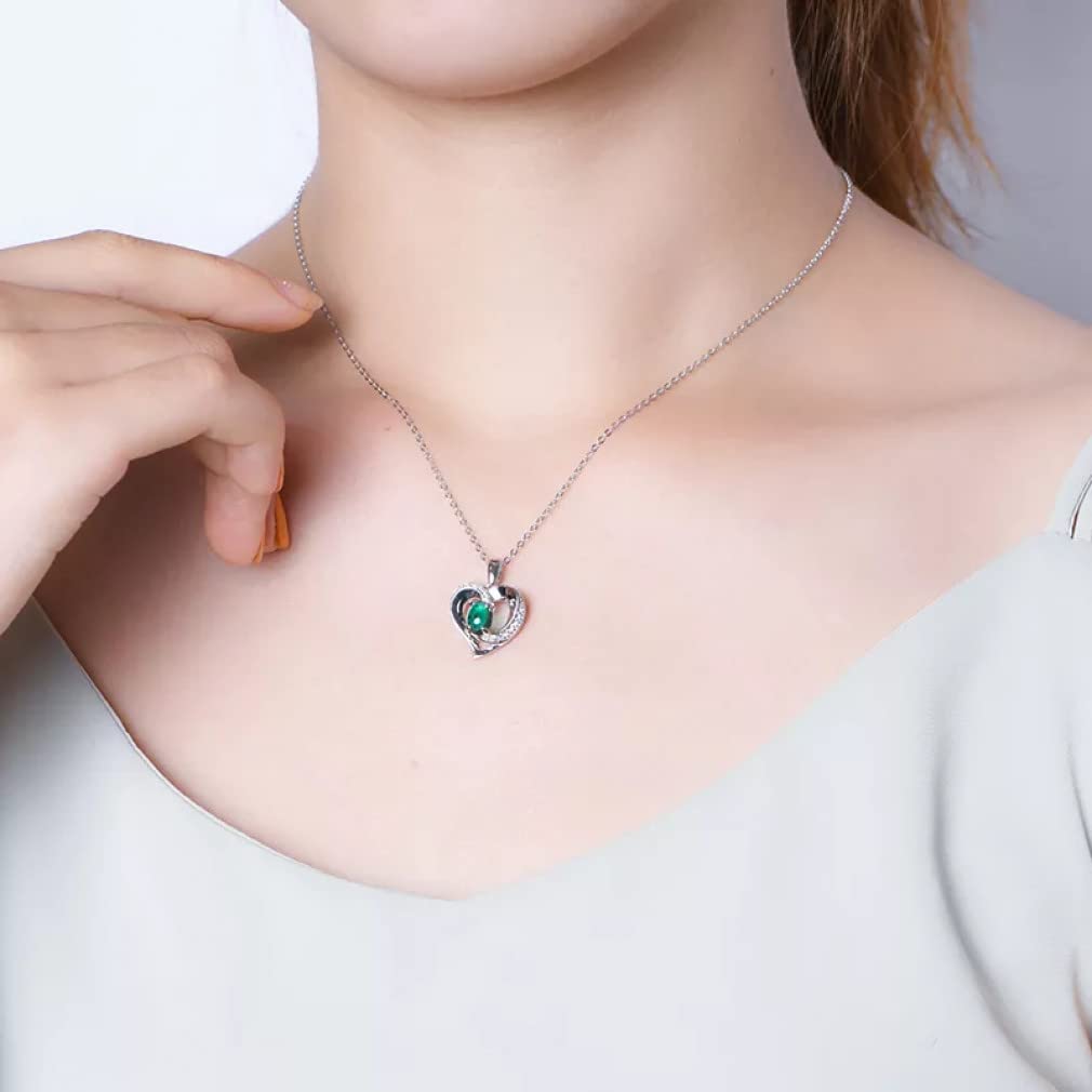 Collane con Ciondolo in Argento Sterling 925 con Cuore Smeraldo e Diamante Moissanite per Gioielli da Donna Regalo di Compleanno