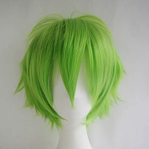 Gairyan Green Short Unisex Anime Cosplay Wig for Women/Men - Straight Curly Fluffy Fancy Dress Halloween Costume With Free Cap