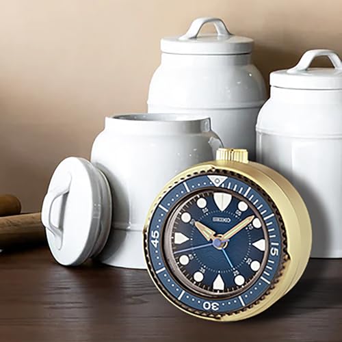 Image of Seiko Metallic Green Alarm Clock with Quiet Sweep Second Hand, Snooze & Rotating Bezel (Model: QHE207G | Size: 10.4 נ9.7 נ5.5 cm)