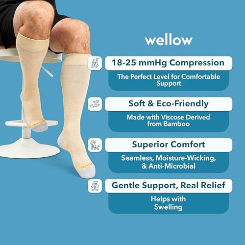 Image of Wellow Knee High Compression Socks for Men & Women, 18-25 mmHg, Bamboo Viscose, Swelling Relief