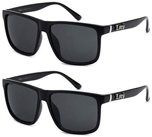Locs 2 Pack 91055 Black Sunglasses Gangster Oversized Eyewear Flat Top Shades