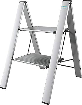 COLOMBO LEONARDO Scaletta in alluminio 2 Gradini – Scala Pieghevole Casa e Cucina, Gradini Extra Large 33x26 cm Antiscivolo, Leggero e Compatto, Design Moderno, Sicuro e Robusto – Made in Italy