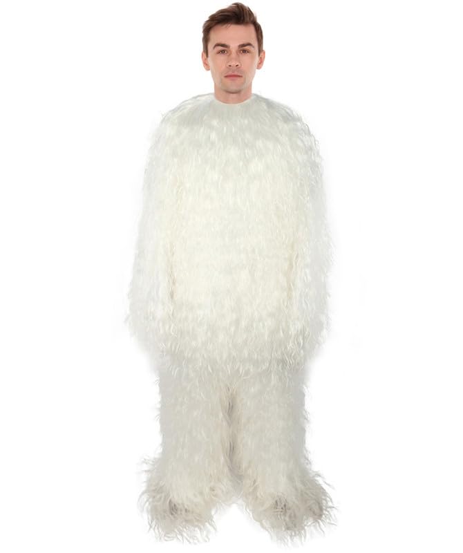 HPO Adult Unisex Long Hairy Warrior Ape Costume - Military Leader Fighter Vest & Pant | Halloween Yeti Gorilla Outfit, Bright White - Large โ image 1