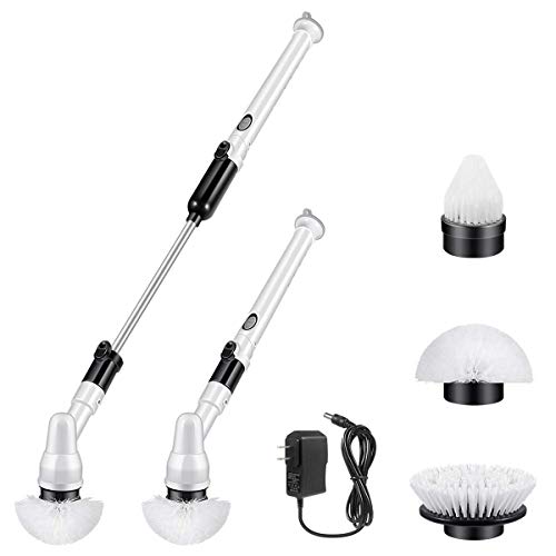 Spin Scrubber, Electric Spin Scrubbe Multi-Purpose 360 Cordless Tub and Tile Scrubber, with 3 Replaceable Cleaning Scrubber Brush Heads 1 Extension Arm and Adapter for Cleaning Shower, Floor, kitchen
