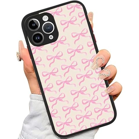 XUNQIAN Compatible for iPhone 12/12 Pro Case, Aesthetic Pink Ribbons and Bows in Watercolor Print Art Thin Soft Black TPU +Tempered Mirror Protective Case (for iPhone 12/12 Pro) Cover