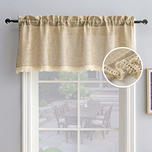 Beda Home Tassel Linen Textured Swag Curtain Valance For Farmhouses’ Kitchen; Light Filtering Rustic Short Swag Topper For Small Windows Bedroom Privacy Added Rod Pocket Design(Taupe, 52Wx18L - 1Pc) #TOP15