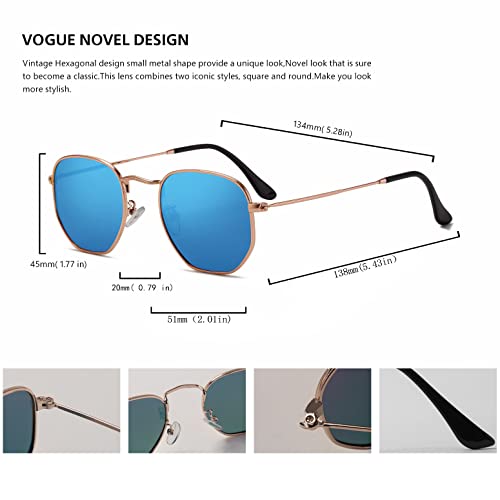 Image of Hipster Hexagonal Polarized Sunglasses Men Women Geometric Square Small Vintage Metal Frame Retro Shade Glasses