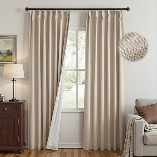 Image of MYSKY HOME Taupe Blackout Curtains 63 inches Long Pinch Pleated Curtains for Living Room Bedroom 100% Room Darkening Black Out Window Drapes with Hooks Back Tab, 40 inch Wide per Panel, 2 Pieces