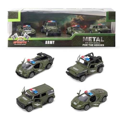 Image of Amisha Gift Gallery Diecast Army Toy Car for Kids, Pack of 4