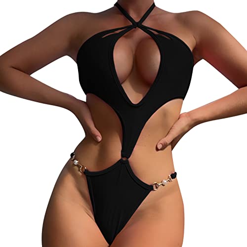 Bikini pour femme sans bretelles anti-marques de bronzage à col suspendu
