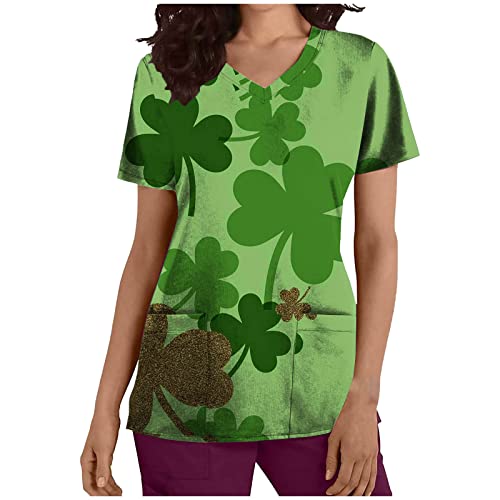 Blusa feminina 2023 com gola V e estampa para escritório, blusa de verão e outono, manga curta para