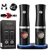 Sangcon Electric Salt and Pepper Grinder Set of 2, Automatic Salt Pepper Mill Grinder with Rechar...