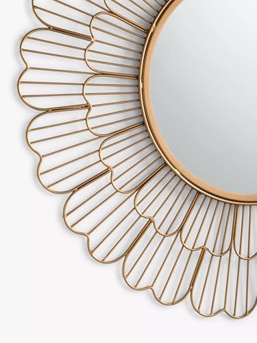 Image of Artemade Light Golden Iron Framed Round Wall Mounted Mirror - Vintage Design Decorative Hanging Mirror for Living Room, Bedroom & Home Decor | Modern Art Accent Wall Mirror