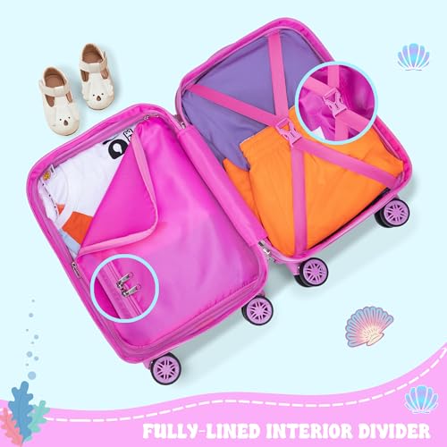 Image of Cute Mermaid Kid's Luggage Set 2 Piece Suitcase Set 16 inch Hardside Luggage with Spinner Wheels Girls Carry on Toddler Travel Rolling Luggage Airline Approved