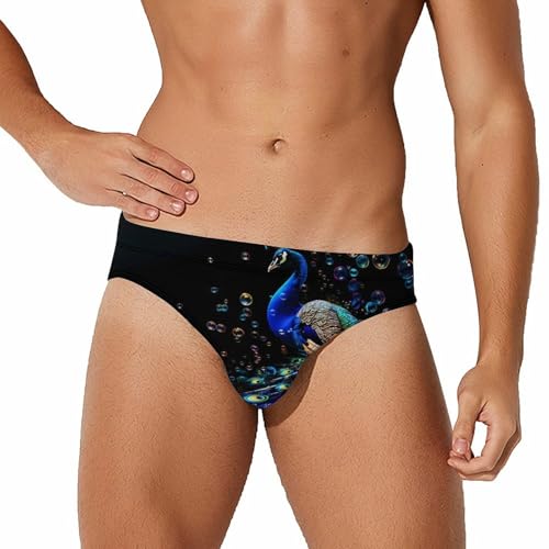 Peacock Mens Swim Briefs Bikini Swimwear Print Beach Shorts Sexy Swimsuit M