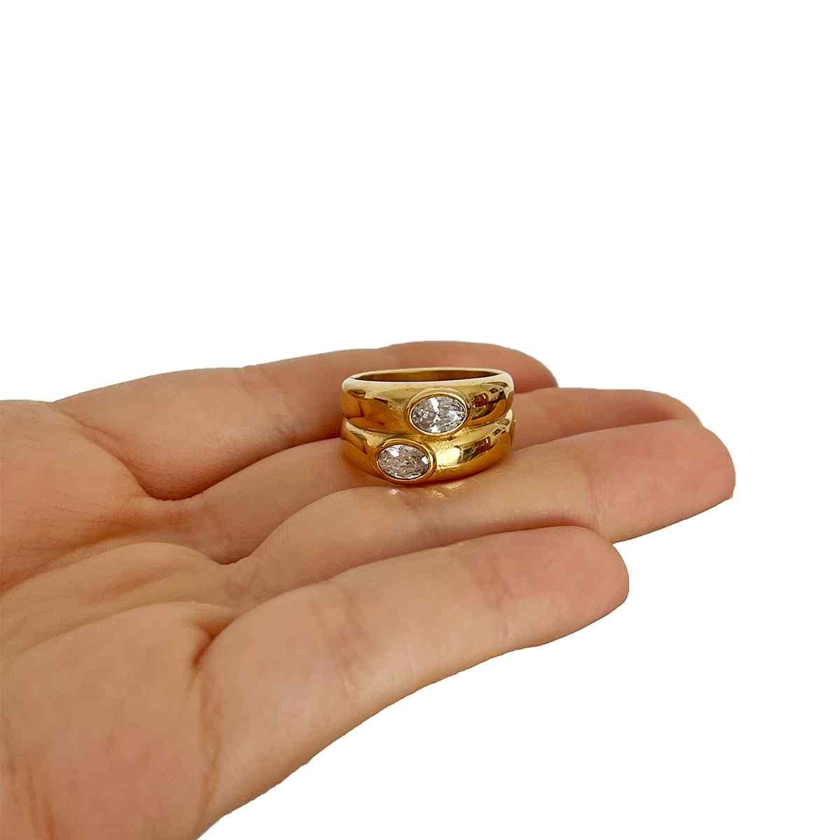 GOLDENCAT Anillo Infinity White Talla 7, Anillo con Circonitas Blancas, Diámetro interno del aro 17,3 mm, Zircon, Acero Inoxidable, Baño Oro 18k