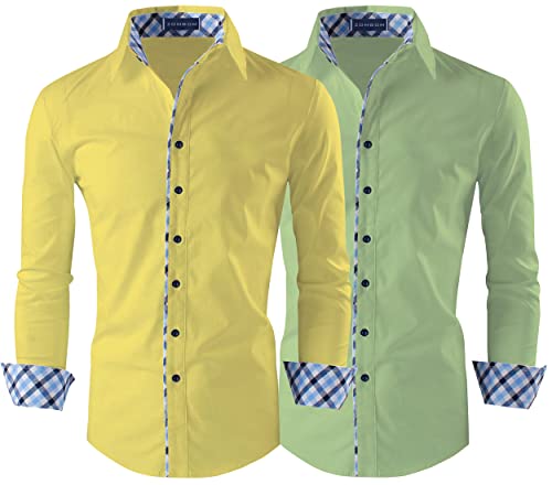 Image of Zombom Combo of Men's Solid Regular Fit Cotton Blend Full Sleeve Casual Shirts (Pack of 2)