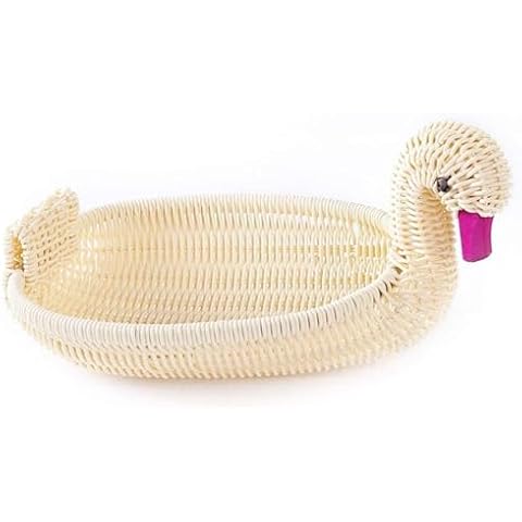 Fruit basket animal shaped woven bread basket wicker food tray fruit service display bowl woven snacks storage organizer (goose) Cover